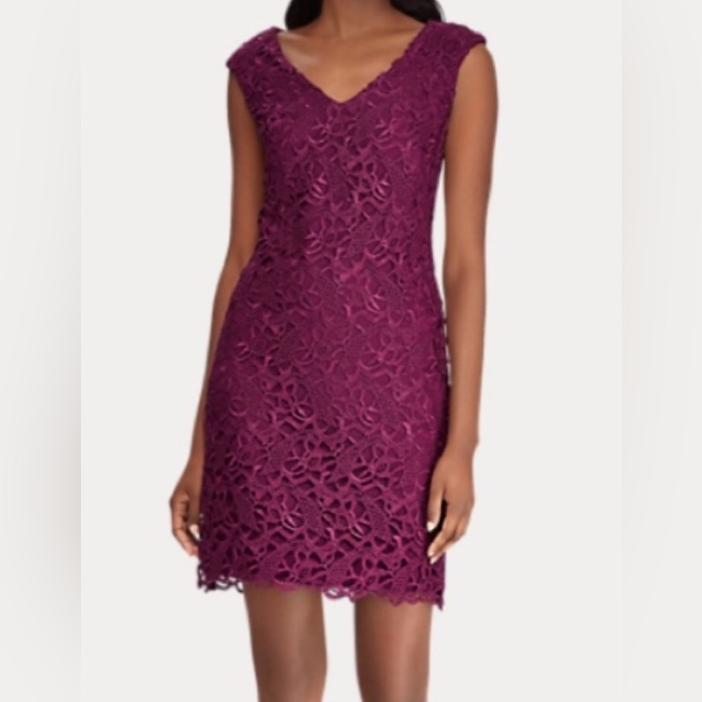 Lauren Ralph Lauren Purple Lace Scalloped Shift Dress